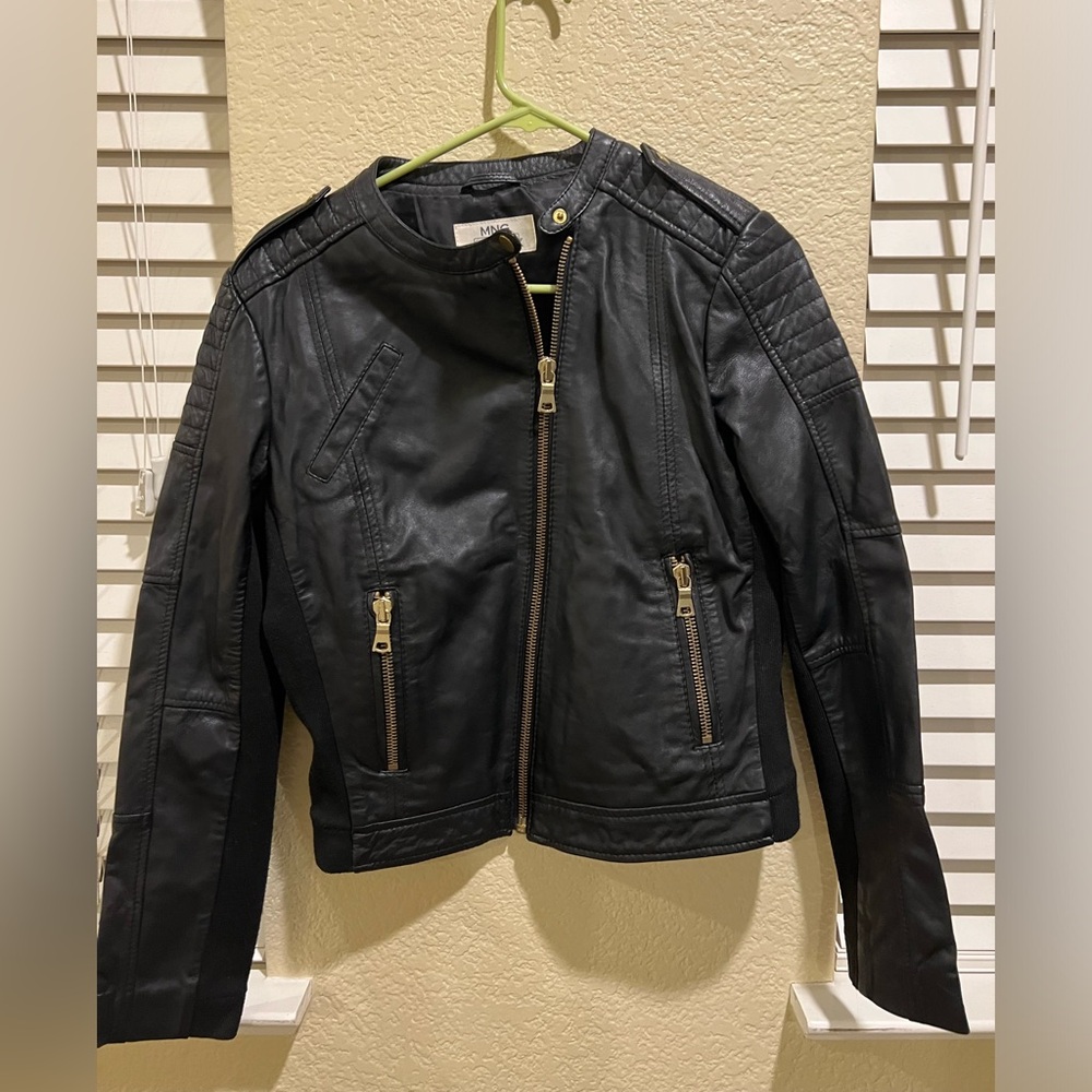 Leather jacket with gold hardware